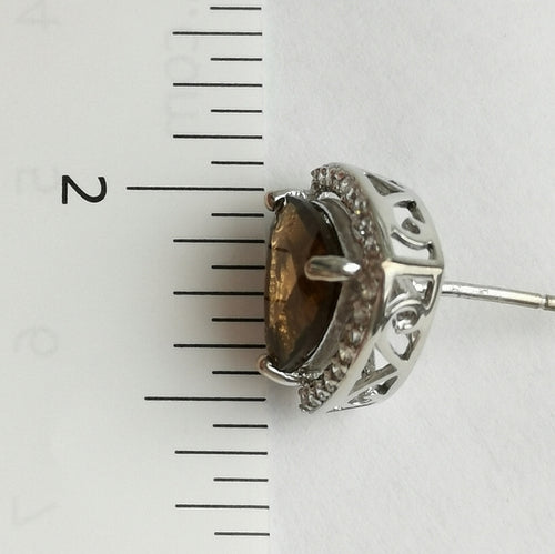 Smoky Quartz White Sapphire Halo Stud Earrings