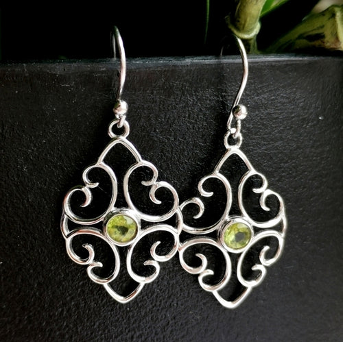 Filigree Earrings of Sterling Silver with Peridot