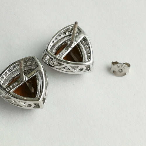 Smoky Quartz White Sapphire Halo Stud Earrings