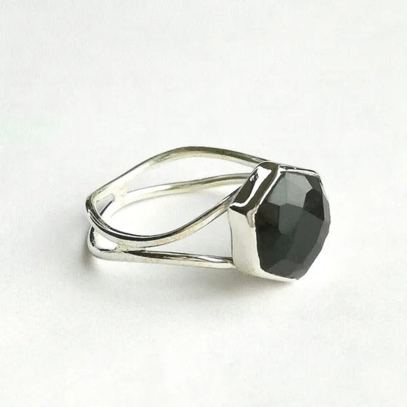 Geometric Black Onyx Ring in Sterling Silver