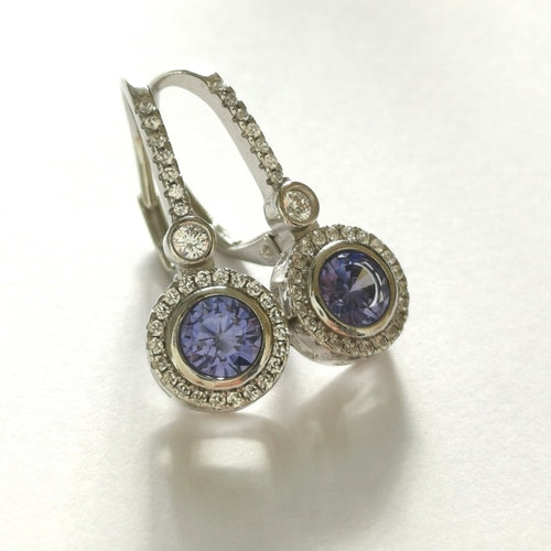 Tanzanite CZ Halo Drop Earrings in Sterling Silver Lever Back