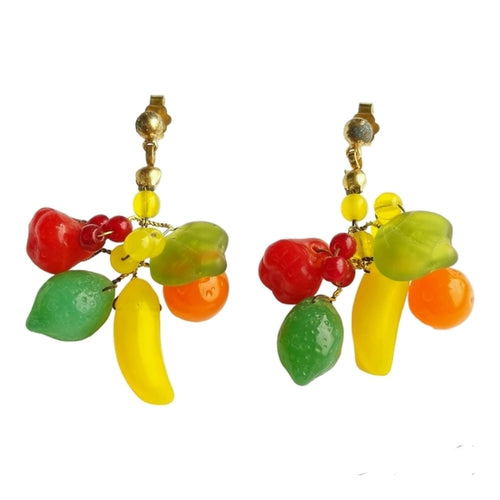 Vintage Czechoslovakian Fruit Cluster Beaded Earrings