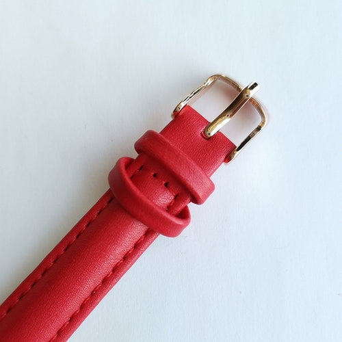 Textured White Faced Watch with Red Strap Quartz Movement