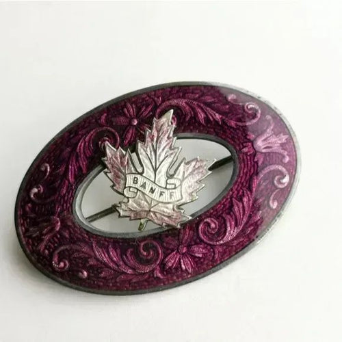 Antique Purple Sterling Silver Guilloche Enamel Sash Brooch