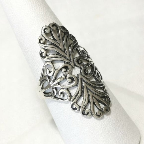 Long Scroll Filigree Ring  in Sterling Silver size 7