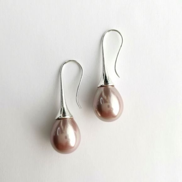 Lavender Blush Shell Pearl Drop Earrings in Silver