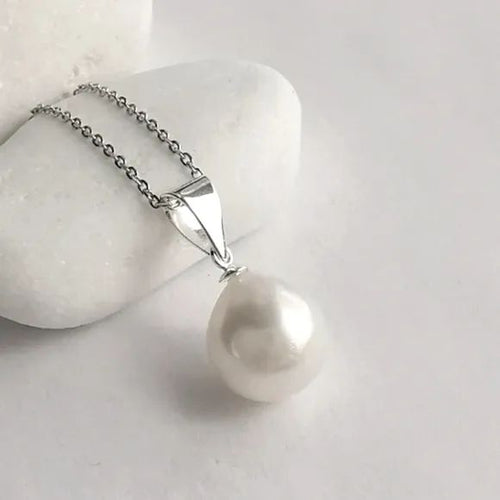 White Cultured Freshwater Pearl Pendant Necklace in Sterling Silver