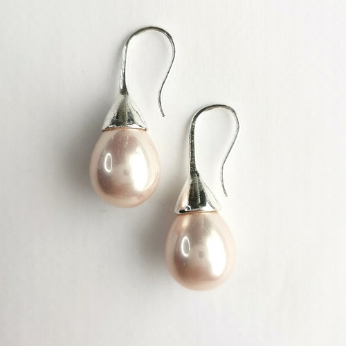 Blush Pink Shell Pearl Tapered Drop Earrings