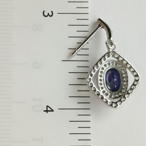 Blue and White Sapphire Halo Drop Earrings in Sterling Silver