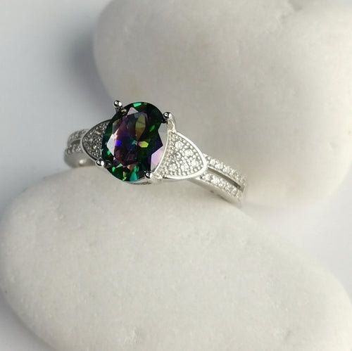 Mystic Topaz Ring with CZ accents  size  8