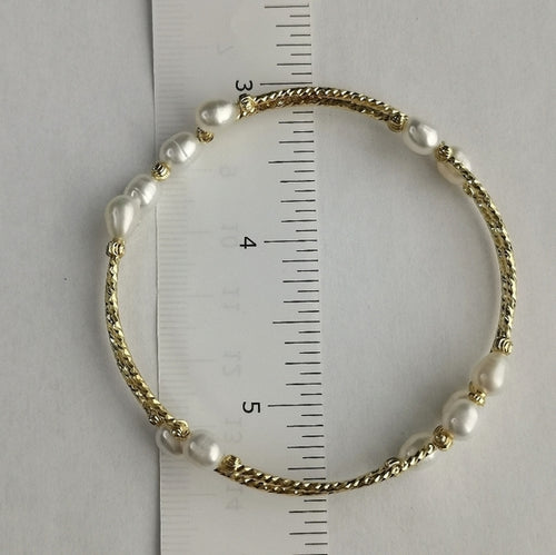 White Freshwater Pearl Gold Fill Bangle Wraparound Bracelet