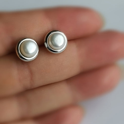 White Freshwater Cultured Pearl Stud Earrings in Sterling Silver