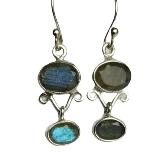 Labradorite Dangle Drop Earrings in Sterling Silver