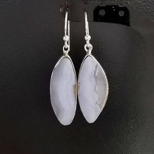 Freeform Blue Lace Agate Drop Earrings in Sterling Silver