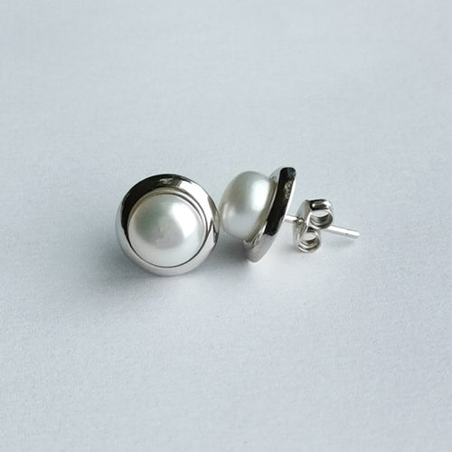 White Freshwater Cultured Pearl Stud Earrings in Sterling Silver