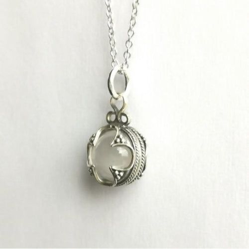 Tudor Revival Quartz Ball in Sterling Silver Pendant Necklace