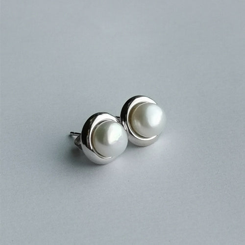 White Freshwater Cultured Pearl Stud Earrings in Sterling Silver