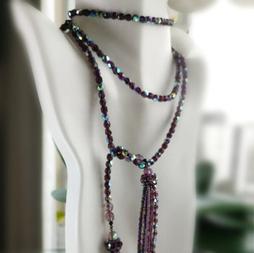 Vintage Czech Plum a/b Crystal Lariat Necklace