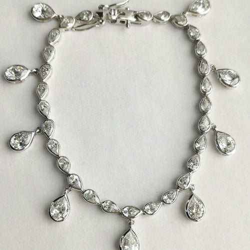 White Sapphire Tennis Bracelet with Teardrop Charms