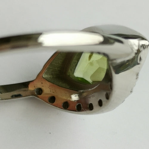 Marquise Peridot Ring in Sterling Silver with CZ accents size 8