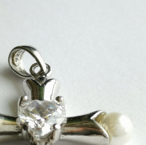 White Pearl CZ Cross Pendant in Sterling Silver