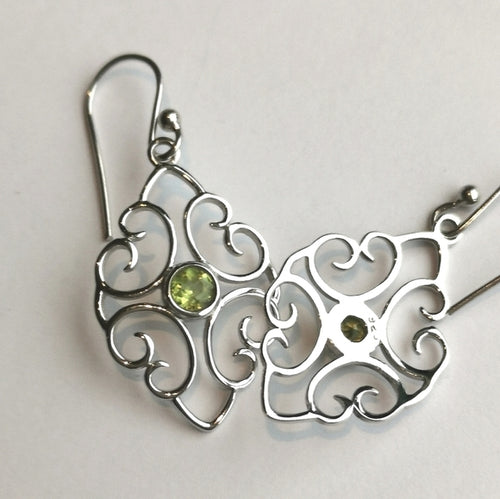 Filigree Earrings of Sterling Silver with Peridot