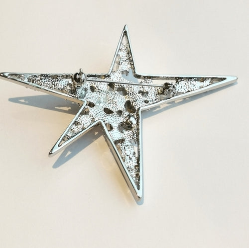 Statement Crystal Star Brooch in Silver Tone