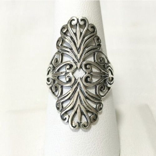 Long Scroll Filigree Ring  in Sterling Silver size 7