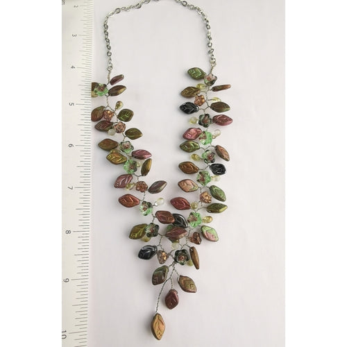 Vintage Czech Handmade Glass Flowers and Leaves Necklace