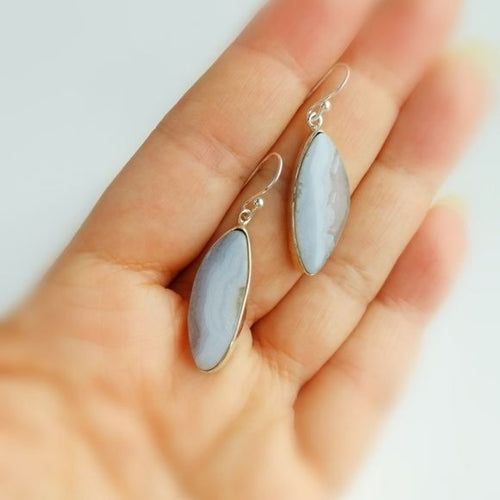 Freeform Blue Lace Agate Drop Earrings in Sterling Silver