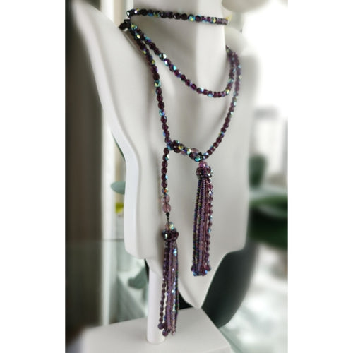 Vintage Czech Plum a/b Crystal Lariat Necklace