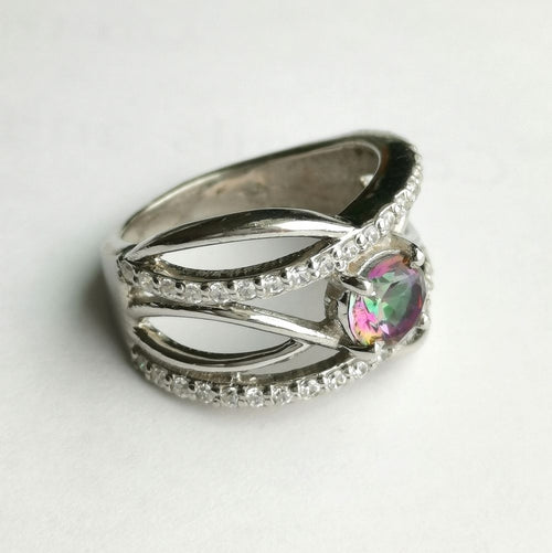 Mystic Topaz and White Sapphire "Waves" Band Ring in Sterling Silver