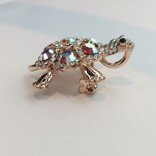 Rose Gold a/b Crystal Turtle Brooch