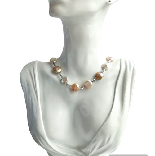 Blush Coin Pearl Pearl Necklace with Sterling Silver