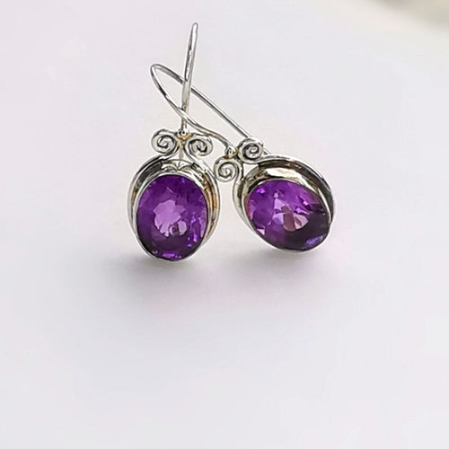 Oval Cut Amethyst Drop Earrings in Sterling Silver