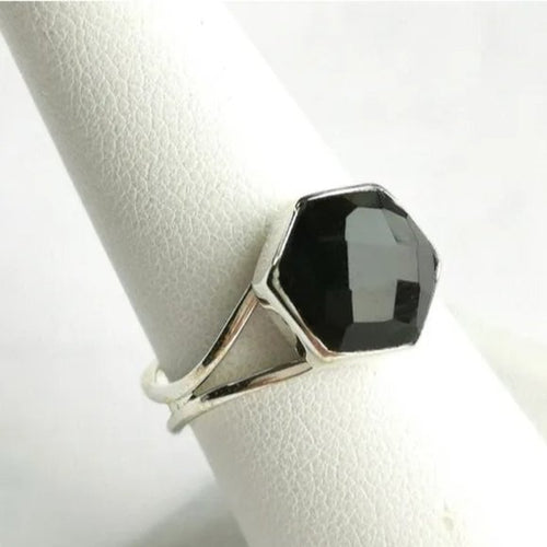 Geometric Black Onyx Ring in Sterling Silver