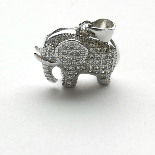 Lucky Elephant Pendant Necklace in Sterling Silver and CZ