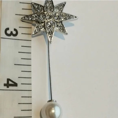 Crystal Star and Pearl Stick Pin / Brooch