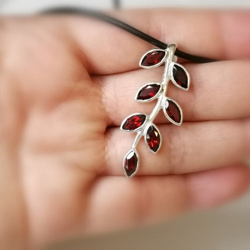 Garnet Branch Pendant Necklace in Sterling Silver