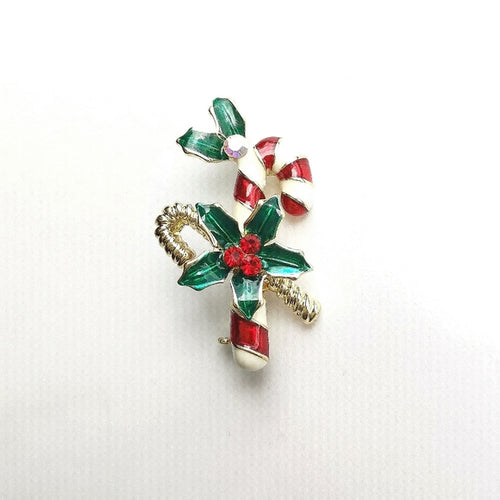 Christmas Candy Cane Brooch Enamel and Crystals