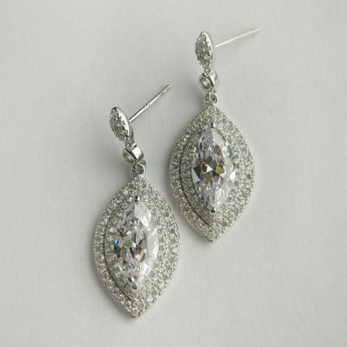 Art Deco Marquise Drop Earrings in CZ and Stering Silver