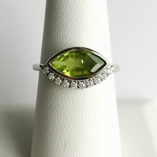 Marquise Peridot Ring in Sterling Silver with CZ accents size 8