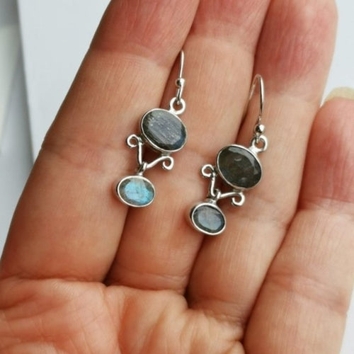 Labradorite Dangle Drop Earrings in Sterling Silver