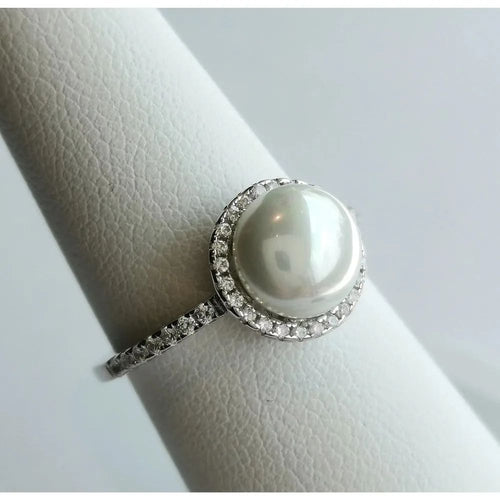 White Mabe Pearl Ring with CZ Halo size 7