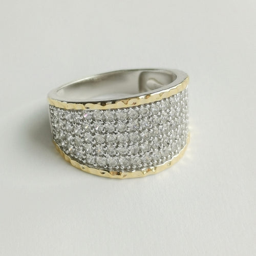 Sterling Silver CZ and 14kt Yellow Gold Wide Band Ring