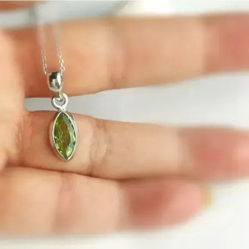 Marquise Peridot Pendant Necklace in Sterling Silver