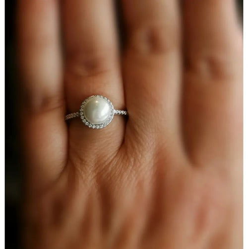 White Mabe Pearl Ring with CZ Halo size 7