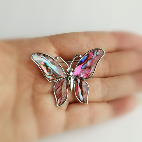 Handmade Abalone Shell Pink Butterfly Brooch