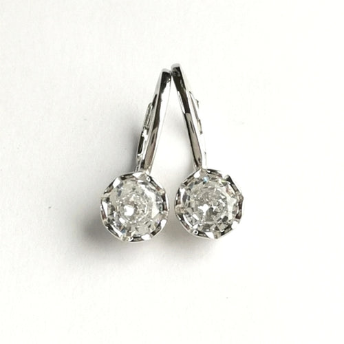 Rose Cut CZ Solitaire Drop Earrings Lever Back