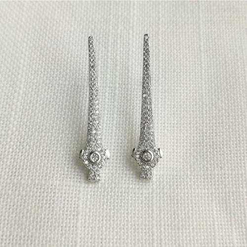 Art Deco Styled Long CZ Earrings in Sterling Silver
